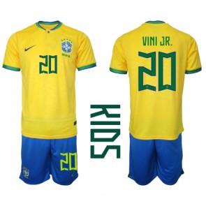 Brasilien Vinicius Junior #20 kläder Barn VM 2022 Hemmatröja Kortärmad (+ korta byxor)